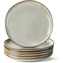 Load image into Gallery viewer, AmorArc Ceramic Dinner Plates Set of 6,10.5 Inch Handmade Reactive Glaze Stoneware Plates, Rustic Shape Dinnerware Dish Set for Kitchen, Microwave &amp; Dishwasher Safe, Scratch Resistant-Green Wheat
