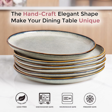 Load image into Gallery viewer, AmorArc Ceramic Dinner Plates Set of 6,10.5 Inch Handmade Reactive Glaze Stoneware Plates, Rustic Shape Dinnerware Dish Set for Kitchen, Microwave &amp; Dishwasher Safe, Scratch Resistant-Green Wheat
