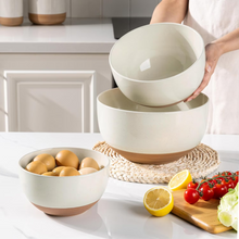 Load image into Gallery viewer, AmorArc Ceramic Mixing Bowls|Nesting Bowls Set of 3 for Kitchen|Stoneware Serving Bowls with Rustic Terracotta Underside for Mixing,Cooking,Baking,Salad| Microwave &amp; Dishwasher Safe 4.6/2.8/1.3 Qt
