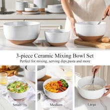 Load image into Gallery viewer, AmorArc Ceramic Mixing Bowls|Nesting Bowls Set of 3 for Kitchen|Stoneware Serving Bowls with Rustic Terracotta Underside for Mixing,Cooking,Baking,Salad| Microwave &amp; Dishwasher Safe 4.6/2.8/1.3 Qt
