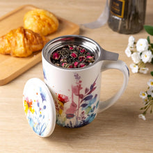 Load image into Gallery viewer, AmorArc Porcelain Tea Mug with Infuser and Lids, 18 Oz Cup Strainer Bag Holder for Loose Leaf Tea, Steeping Coffee Well-wrapped Box House-warming Wedding Birthday Gift, BluePurple
