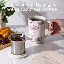 Load image into Gallery viewer, AmorArc Porcelain Tea Mug with Infuser and Lids, 18 Oz Cup Strainer Bag Holder for Loose Leaf Tea, Steeping Coffee Well-wrapped Box House-warming Wedding Birthday Gift, Pink
