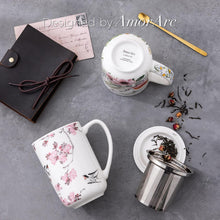 Load image into Gallery viewer, AmorArc Porcelain Tea Mug with Infuser and Lids, 18 Oz Cup Strainer Bag Holder for Loose Leaf Tea, Steeping Coffee Well-wrapped Box House-warming Wedding Birthday Gift, Pink

