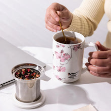 Load image into Gallery viewer, AmorArc Porcelain Tea Mug with Infuser and Lids, 18 Oz Cup Strainer Bag Holder for Loose Leaf Tea, Steeping Coffee Well-wrapped Box House-warming Wedding Birthday Gift, Pink
