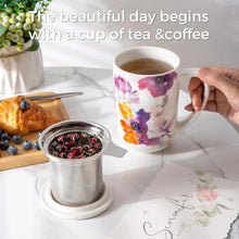 Load image into Gallery viewer, AmorArc Porcelain Tea Mug with Infuser and Lids, 18 Oz Cup Strainer Bag Holder for Loose Leaf Tea, Steeping Coffee Well-wrapped Box House-warming Wedding Birthday Gift, Anemone
