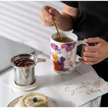 Load image into Gallery viewer, AmorArc Porcelain Tea Mug with Infuser and Lids, 18 Oz Cup Strainer Bag Holder for Loose Leaf Tea, Steeping Coffee Well-wrapped Box House-warming Wedding Birthday Gift, Anemone
