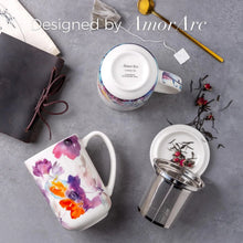 Load image into Gallery viewer, AmorArc Porcelain Tea Mug with Infuser and Lids, 18 Oz Cup Strainer Bag Holder for Loose Leaf Tea, Steeping Coffee Well-wrapped Box House-warming Wedding Birthday Gift, Anemone
