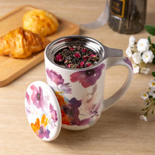 Load image into Gallery viewer, AmorArc Porcelain Tea Mug with Infuser and Lids, 18 Oz Cup Strainer Bag Holder for Loose Leaf Tea, Steeping Coffee Well-wrapped Box House-warming Wedding Birthday Gift, Anemone
