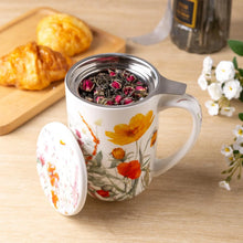 Load image into Gallery viewer, AmorArc Porcelain Tea Mug with Infuser and Lids, 18 Oz Cup Strainer Bag Holder for Loose Leaf Tea, Steeping Coffee Well-wrapped Box House-warming Wedding Birthday Gift, YelloRed
