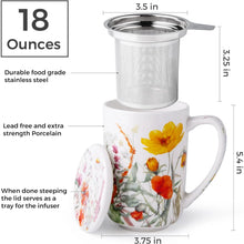 Load image into Gallery viewer, AmorArc Porcelain Tea Mug with Infuser and Lids, 18 Oz Cup Strainer Bag Holder for Loose Leaf Tea, Steeping Coffee Well-wrapped Box House-warming Wedding Birthday Gift, YelloRed
