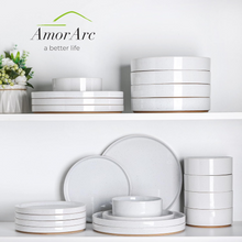 Load image into Gallery viewer, AmorArc 9.0" Large Ceramic Pasta Bowls, 32oz Handmade Speckled Stoneware Pasta Bowls Set of 4, Microwave &amp; Dishwasher Safe Bowls With Terracotta Underside for Fruit Pasta Salad-White
