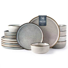 Load image into Gallery viewer, AmorArc Ceramic Dinnerware Sets for 6, 18 Pieces Stoneware Plates and Bowls Sets, Reactive Glaze Dishes -Scratch Resistant, Dishwasher&amp;Microwave Safe, Green Wheat (Service for 6)
