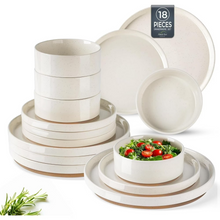 Load image into Gallery viewer, AmorArc Ceramic Dinnerware Set for 6 | Speckled Stoneware Plates and Bowls with unglazed terracotta | Scratch Resistant, Dishwasher &amp; Microwave Safe ,Service for 6 Dishes Set(18pcs),Beige
