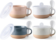 Load image into Gallery viewer, AmorArc Ceramic Soup Mugs with Handles and Lids,24 OZ Soup Cups Set of 4 with Terracotta Underside,Mug Bowls with Spoon for Soup/Cereal/Salad/Noodles/Ramen/Microware &amp;Dishwasher Safe-Colorful
