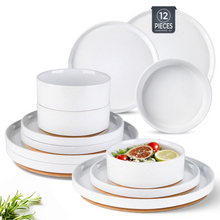 Load image into Gallery viewer, AmorArc Ceramic Dinnerware Set for 4 | Speckled Stoneware Plates and Bowls with unglazed terracotta | Scratch Resistant, Dishwasher &amp; Microwave Safe ,Service for 4 Dishes Set(12pcs),White
