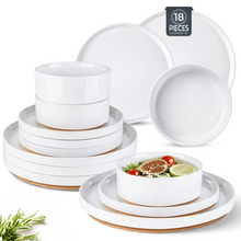 Load image into Gallery viewer, AmorArc Ceramic Dinnerware Set for 6 | Speckled Stoneware Plates and Bowls with unglazed terracotta | Scratch Resistant, Dishwasher &amp; Microwave Safe ,Service for 6 Dishes Set(18pcs),White
